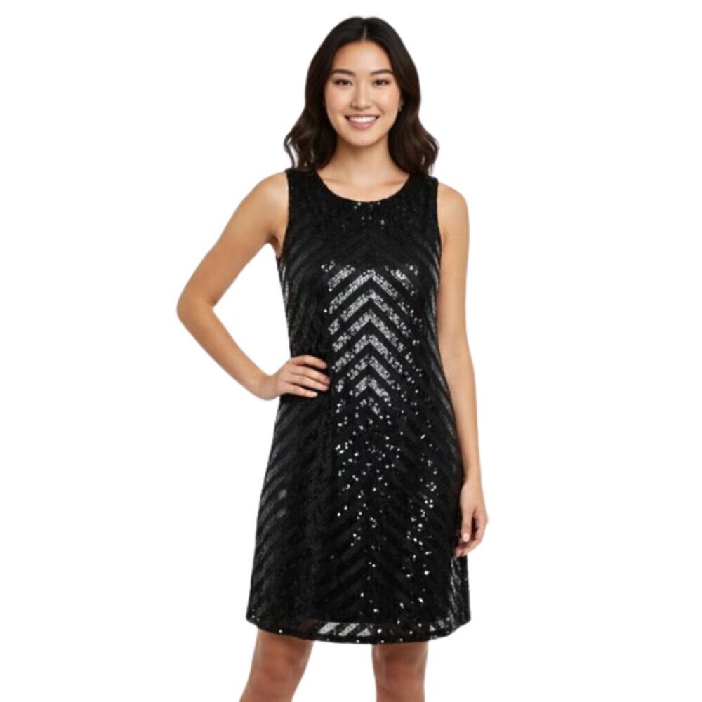 AGB Black Sequin Chevron Mini Dress Sleeveless Size 6 Party Cocktail Sparkle
